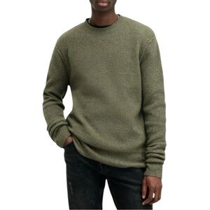 AllSaints Hatten Waffle Knit Crewneck Sweater Green Small